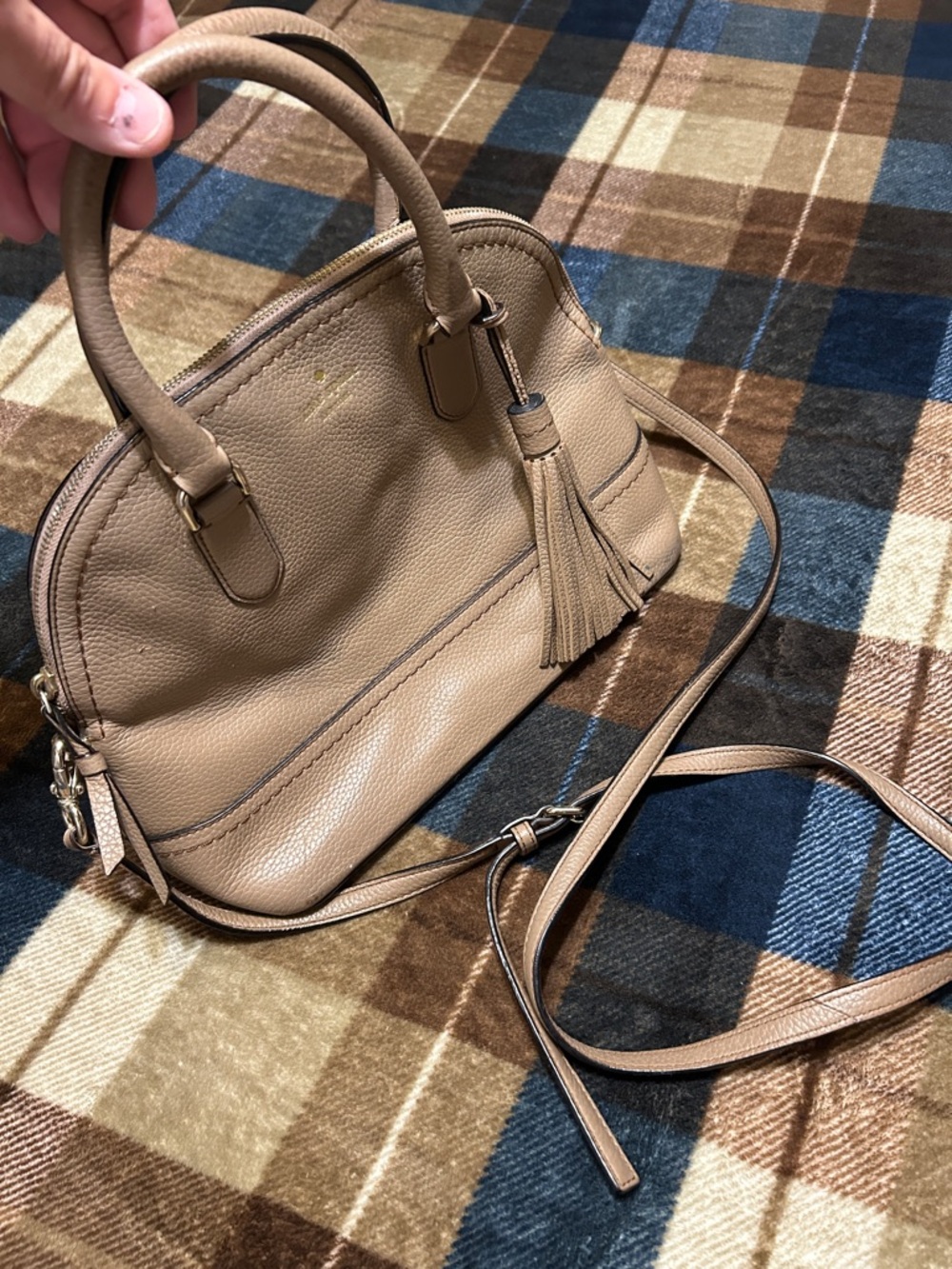 Women’s Leather Dome Satchel Handbag in Light Taupe
